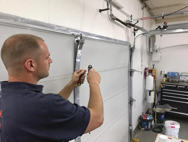 Before and after garage door dent repair by Reynoldsburg Garage Door Repair in Reynoldsburg