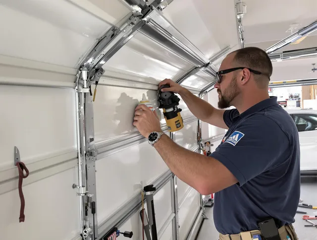 Reynoldsburg Garage Door Repair technician quieting a noisy garage door in Reynoldsburg